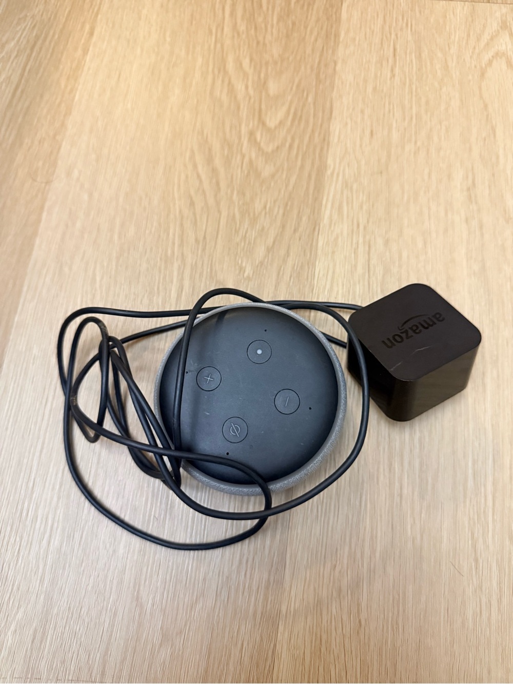 Amazon Smart Speaker with Black Fabric Edge and Black Top